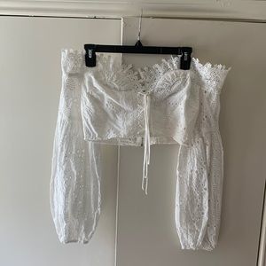 Eyelet off the shoulder lace up crop top